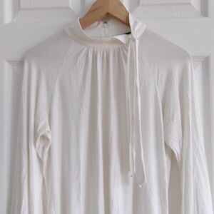 Ralph Lauren White Coquette Long Sleeve Blouse with Neck Tie Detailing